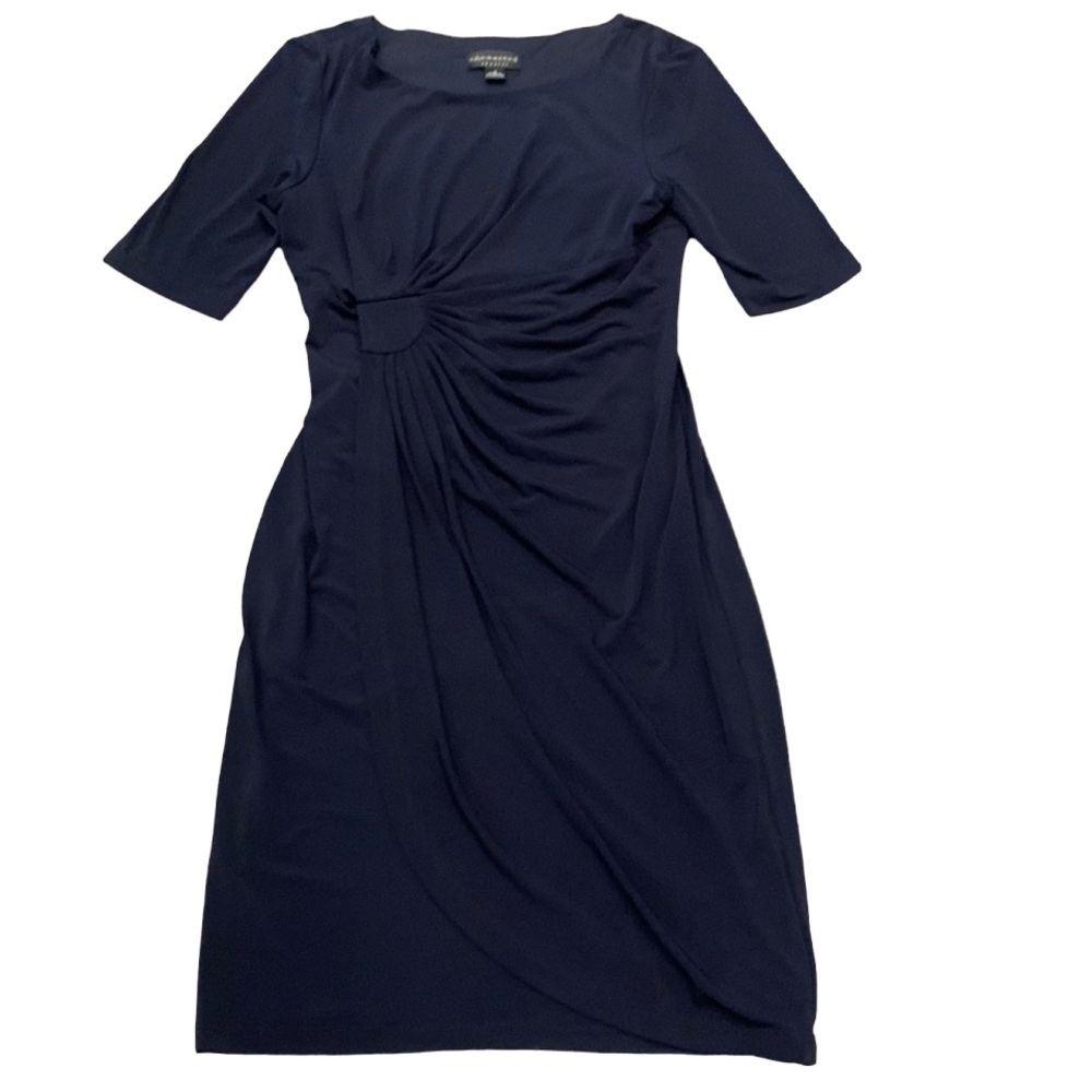 Ruched Waist Midi Dress Navy Blue Size 6